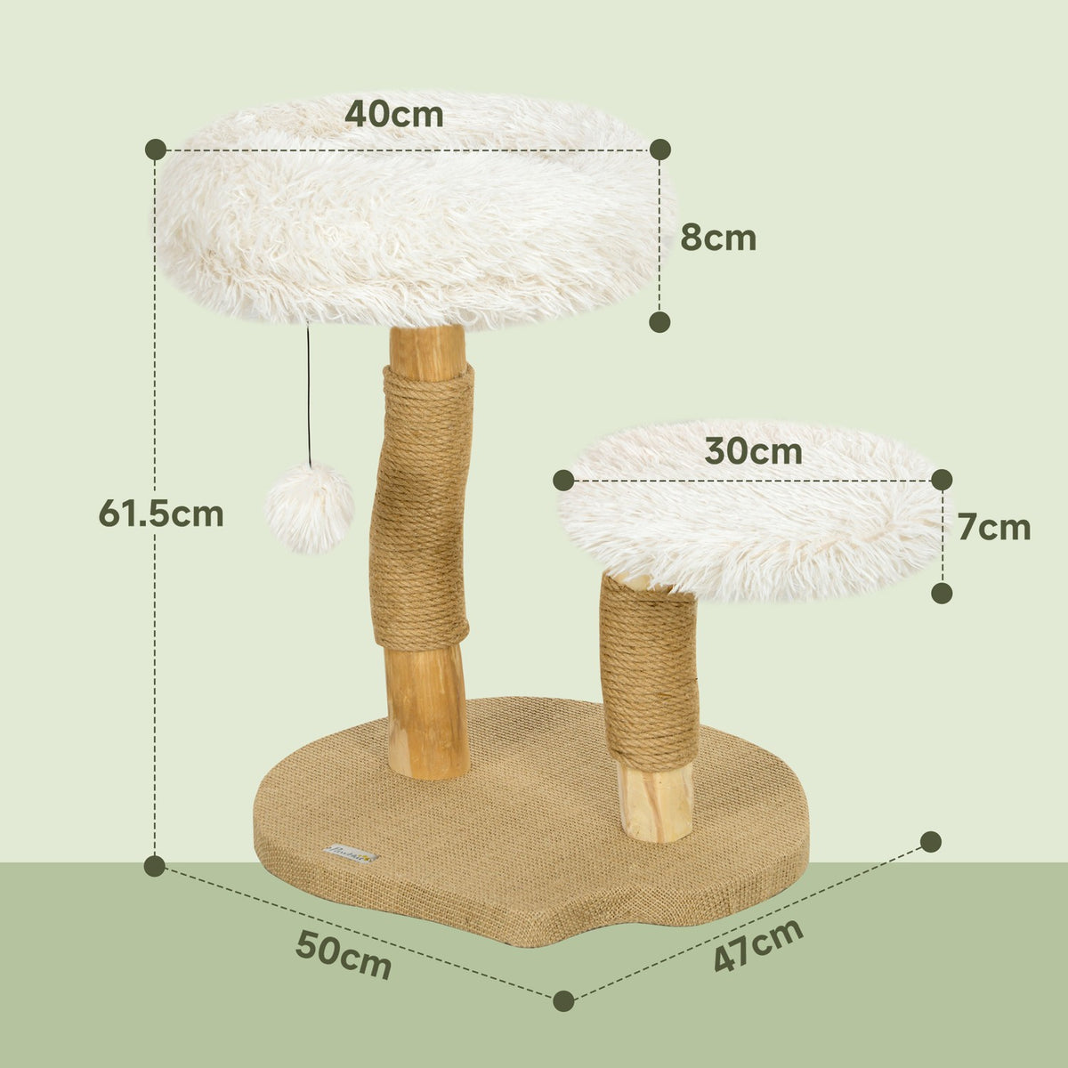 Scratching post 61.5 cm high cat scratching post with play ball, beds, cat tower with cat scratching board, for cats under 5 kg, pear wood, white