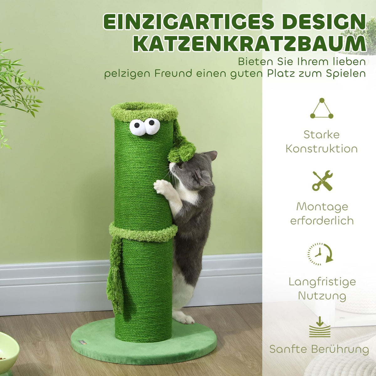 Scratching post, 63cm scratching post, sisal cat scratching post, scratching post for cats, cat scratching furniture, indoor, polyester, green