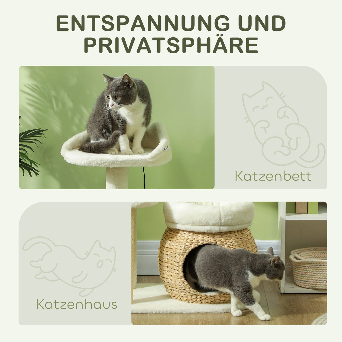 Scratching post 79 cm cat tree with cat cave, bed, play balls, cat scratching post with sisal scratching posts, for cats up to 5 kg, cream white