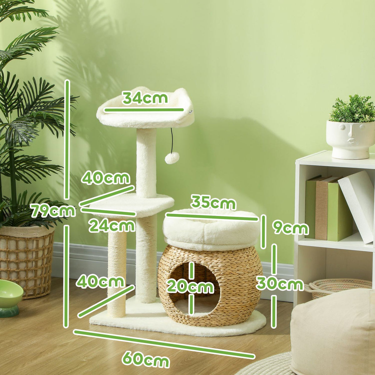 Scratching post 79 cm cat tree with cat cave, bed, play balls, cat scratching post with sisal scratching posts, for cats up to 5 kg, cream white
