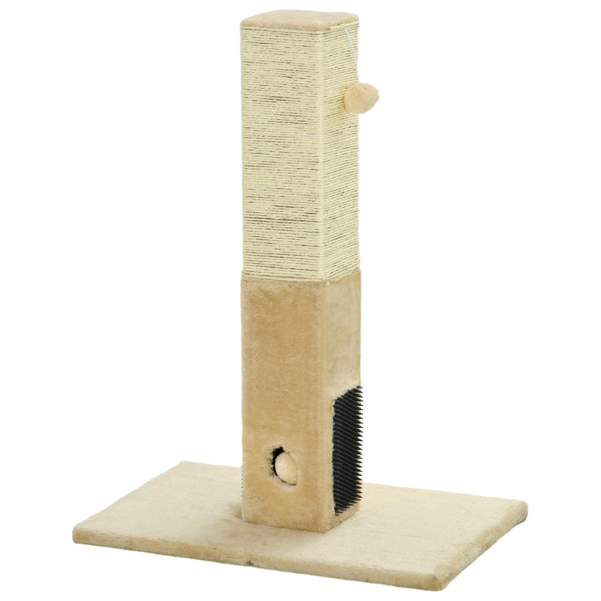 Scratching post, 79cm scratching post with fur brushes, jute cat scratching post with play ball, scratching post for cats under 4.5 kg, cat scratching furniture, indoor, beige