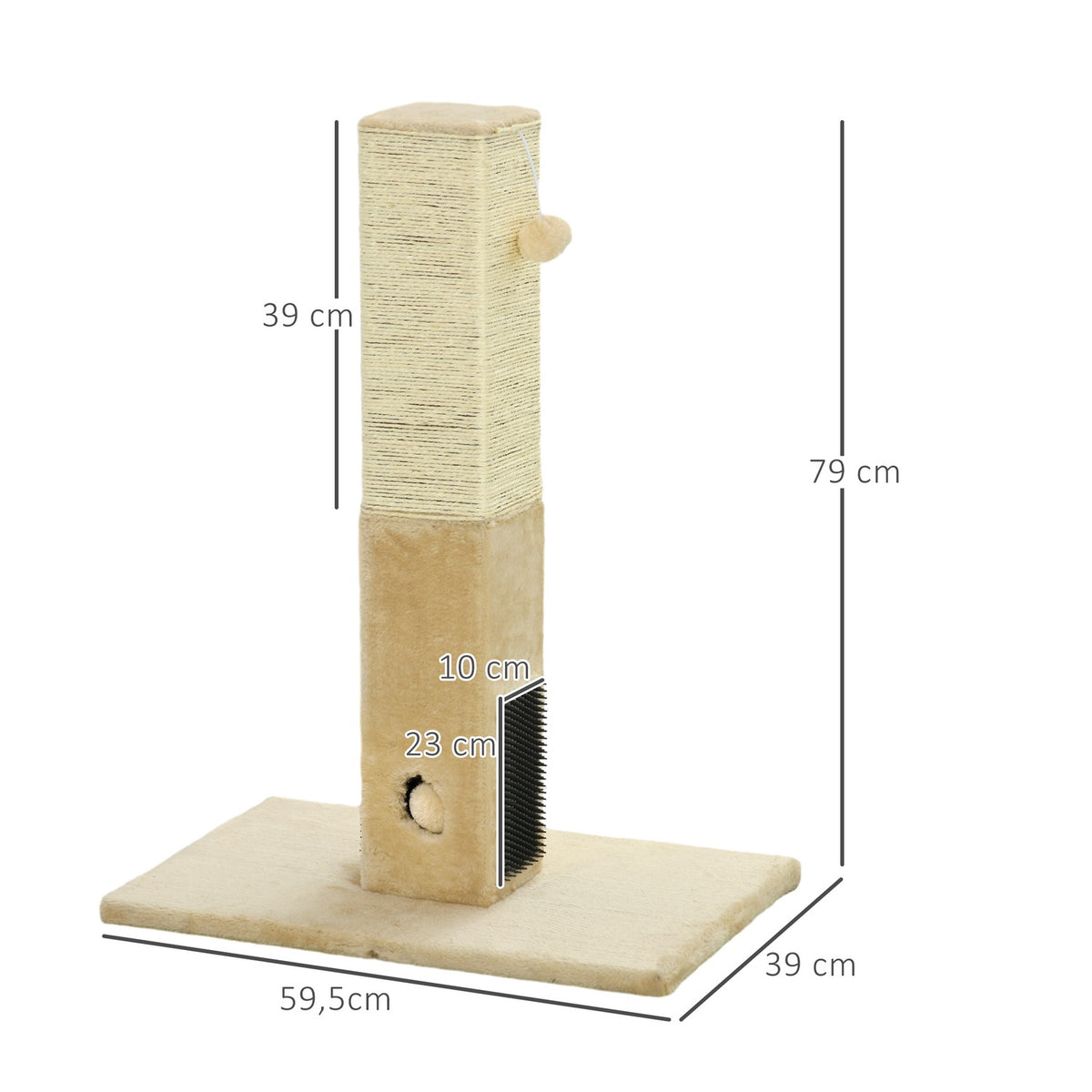 Scratching post, 79cm scratching post with fur brushes, jute cat scratching post with play ball, scratching post for cats under 4.5 kg, cat scratching furniture, indoor, beige