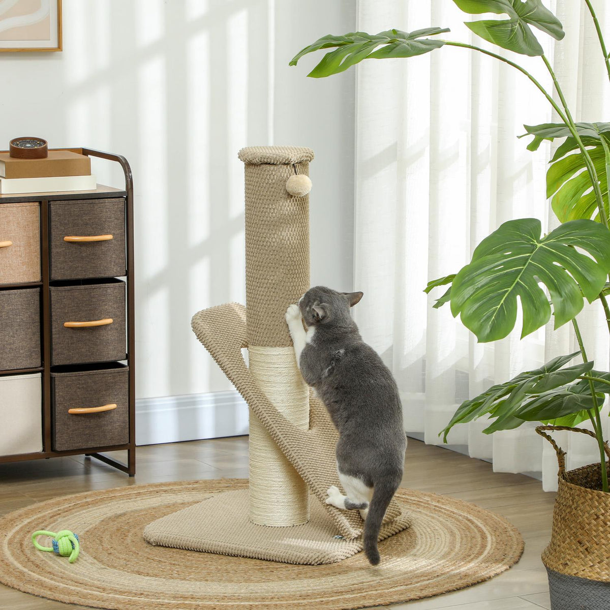 Scratching post, 84cm scratching post, sisal cat scratching post with play ball, scratching post for cats, cat scratching furniture, indoor, cream white