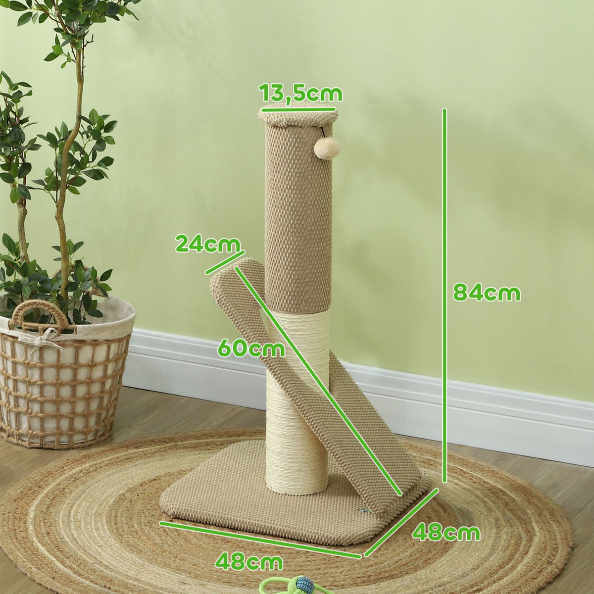 Scratching post, 84cm scratching post, sisal cat scratching post with play ball, scratching post for cats, cat scratching furniture, indoor, cream white