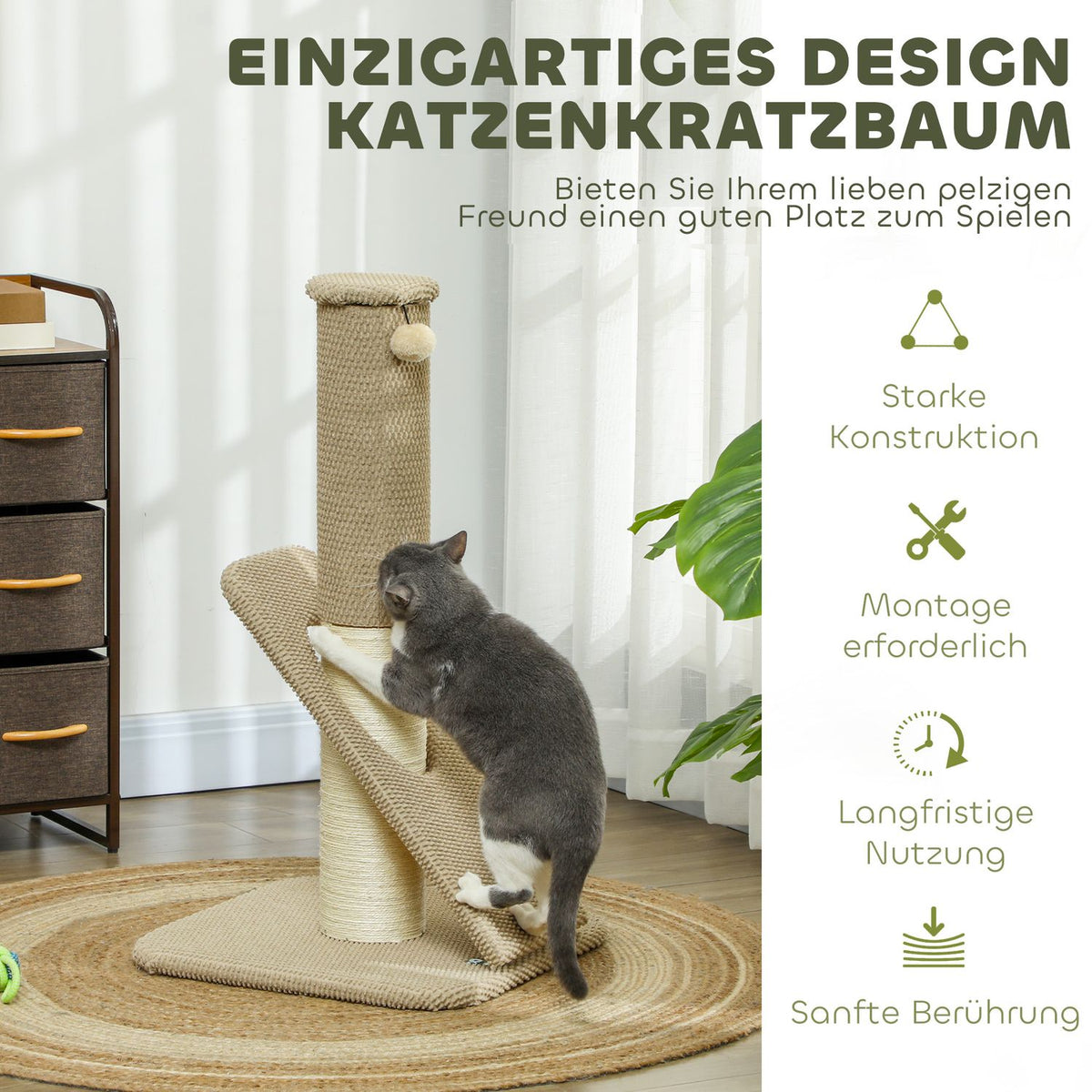 Scratching post, 84cm scratching post, sisal cat scratching post with play ball, scratching post for cats, cat scratching furniture, indoor, cream white