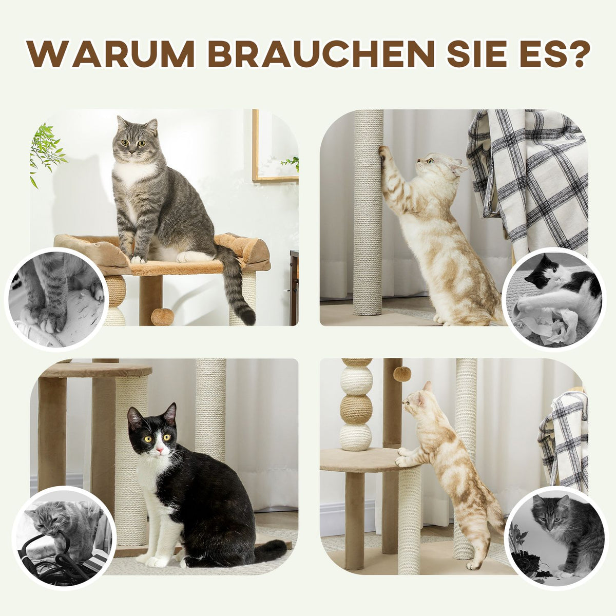 Scratching post 86 cm cat tree with jumping platform, bed, play ball, cat scratching post with jute scratching posts, for cats up to 7 kg, coffee