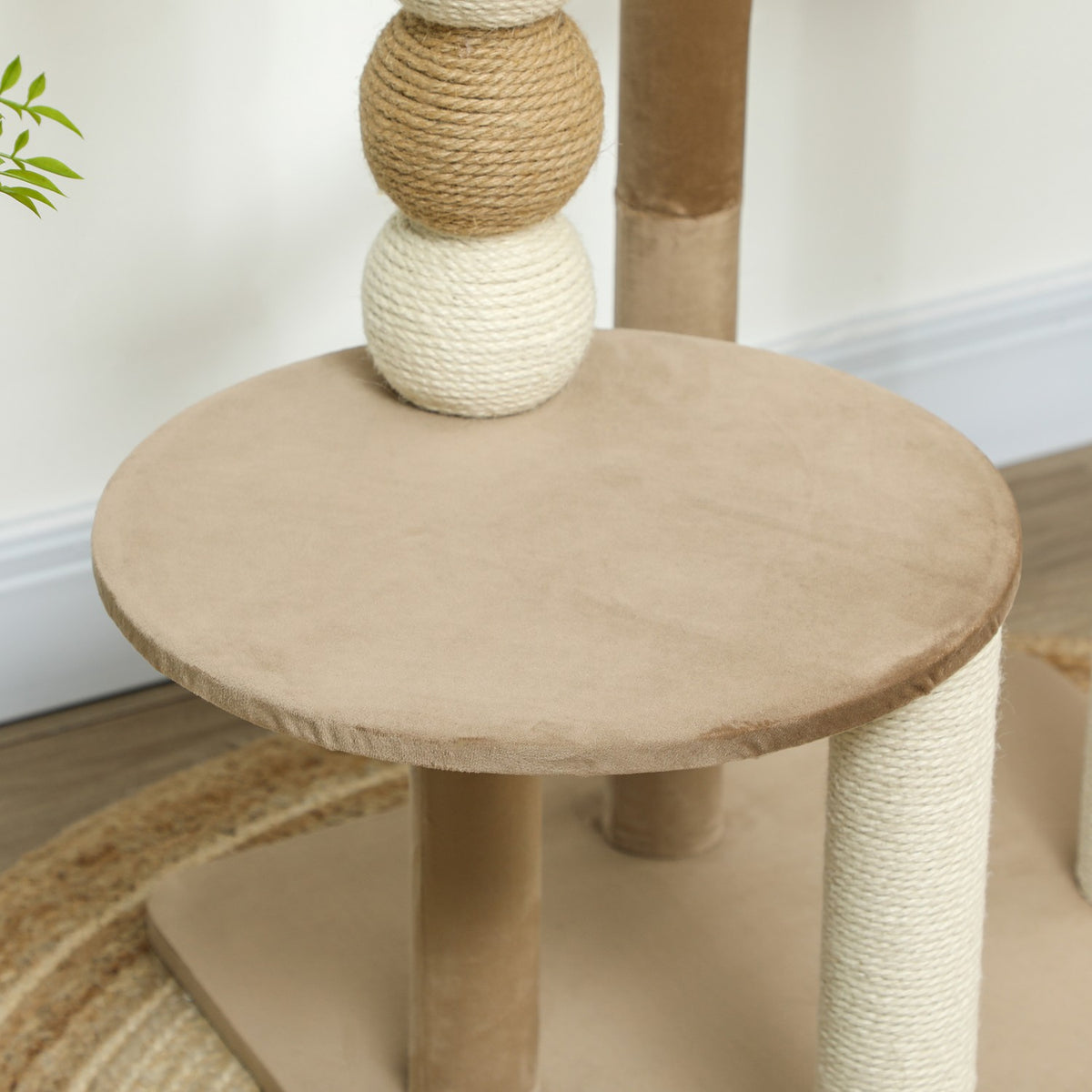 Scratching post 86 cm cat tree with jumping platform, bed, play ball, cat scratching post with jute scratching posts, for cats up to 7 kg, coffee