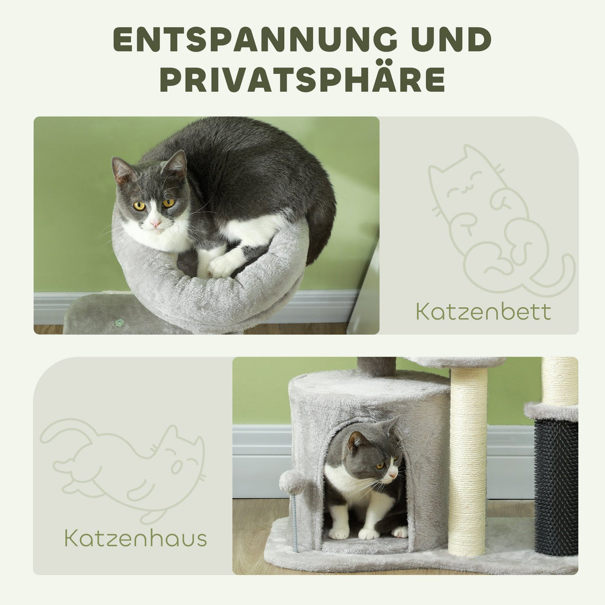 Scratching post 87 cm cat tree with cat cave, bed, play balls, cat scratching post with sisal scratching posts, for cats up to 5 kg, light gray