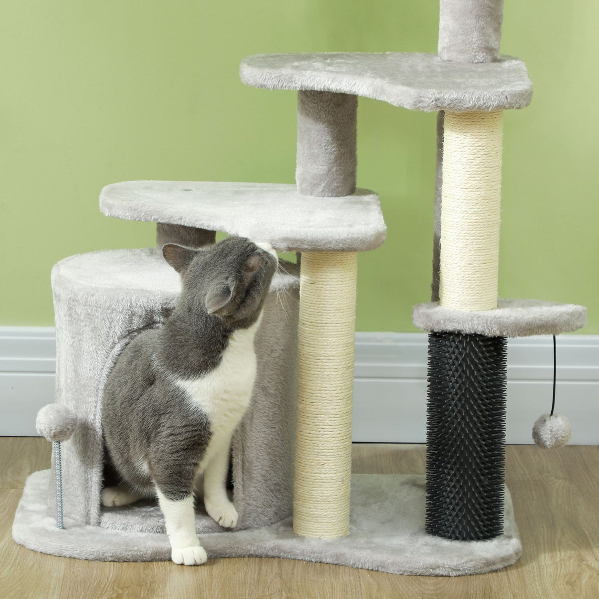Scratching post 87 cm cat tree with cat cave, bed, play balls, cat scratching post with sisal scratching posts, for cats up to 5 kg, light gray