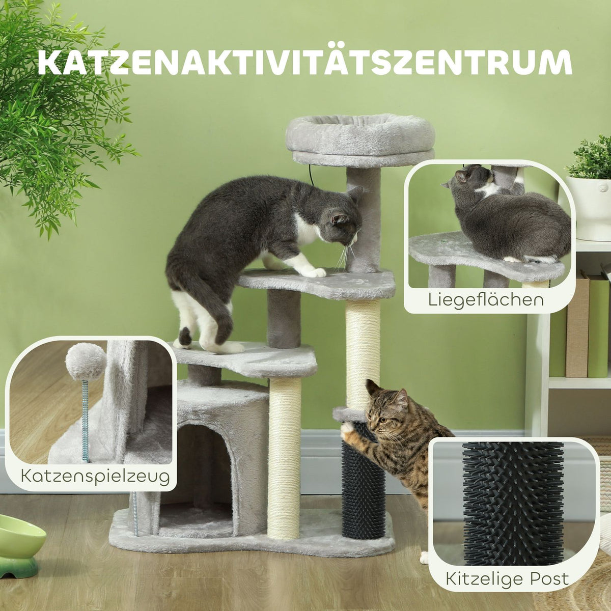 Scratching post 87 cm cat tree with cat cave, bed, play balls, cat scratching post with sisal scratching posts, for cats up to 5 kg, light gray