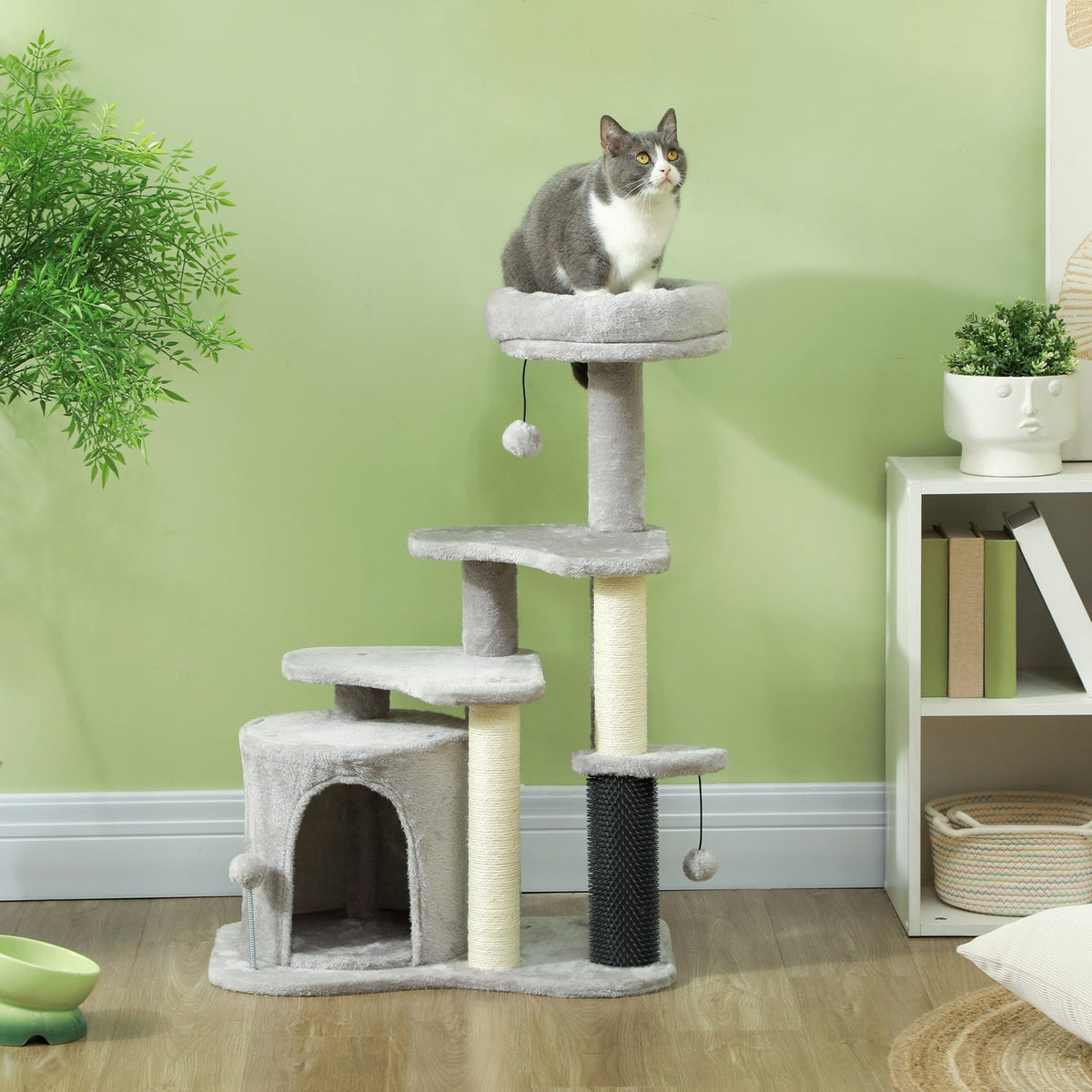 Scratching post 87 cm cat tree with cat cave, bed, play balls, cat scratching post with sisal scratching posts, for cats up to 5 kg, light gray