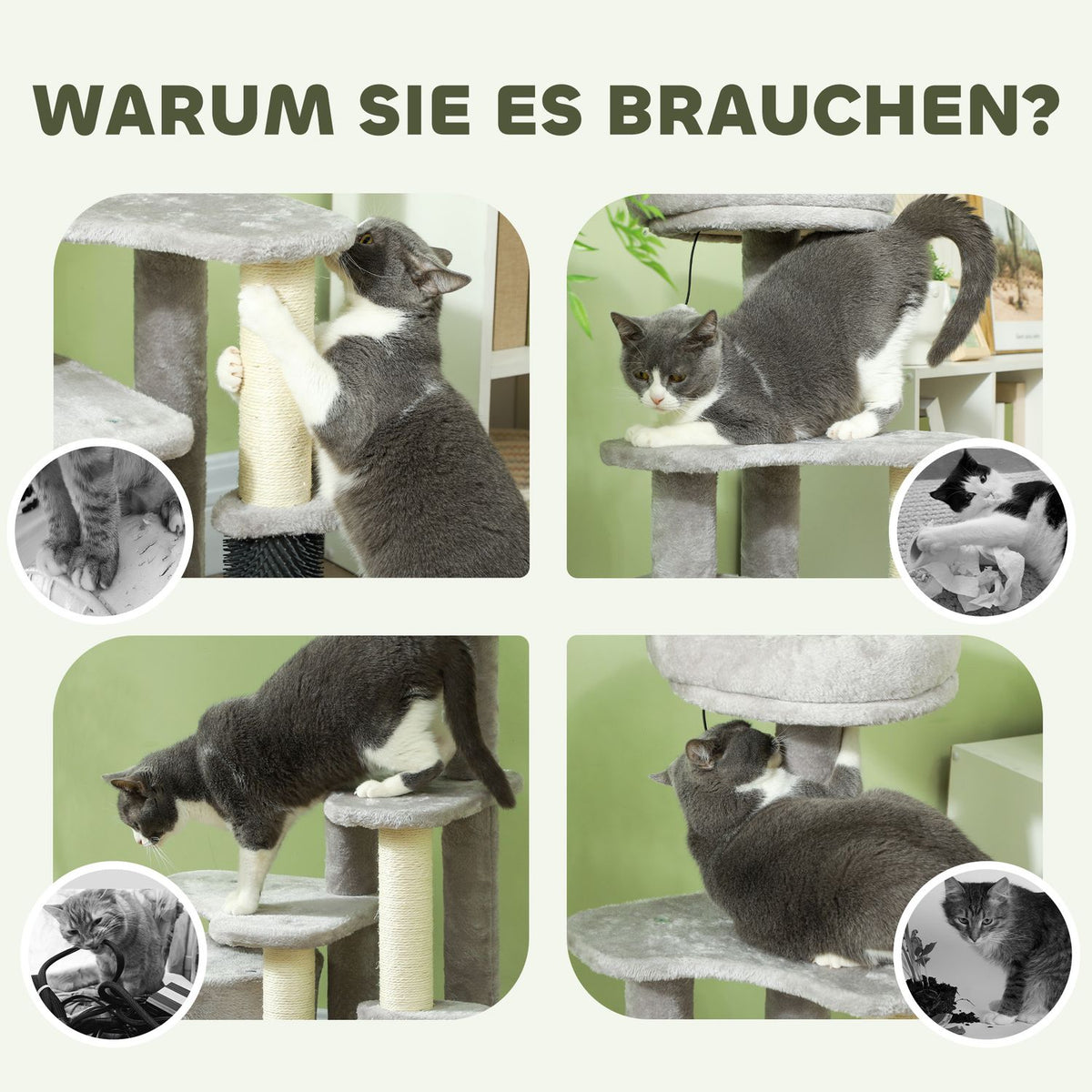 Scratching post 87 cm cat tree with cat cave, bed, play balls, cat scratching post with sisal scratching posts, for cats up to 5 kg, light gray