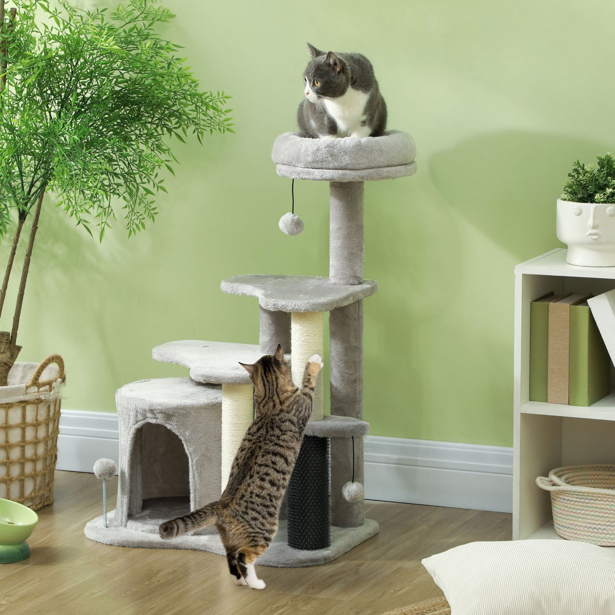 Scratching post 87 cm cat tree with cat cave, bed, play balls, cat scratching post with sisal scratching posts, for cats up to 5 kg, light gray