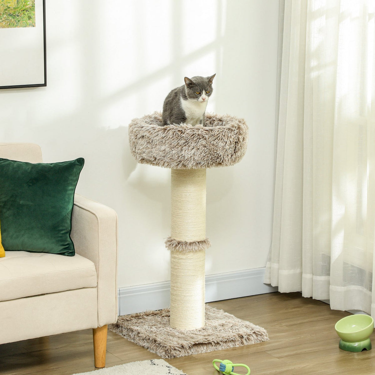 Scratching post 87 cm high cat tree with bed, thick trunk, cat scratching post with sisal scratching posts, for cats up to 6 kg, indoor, brown
