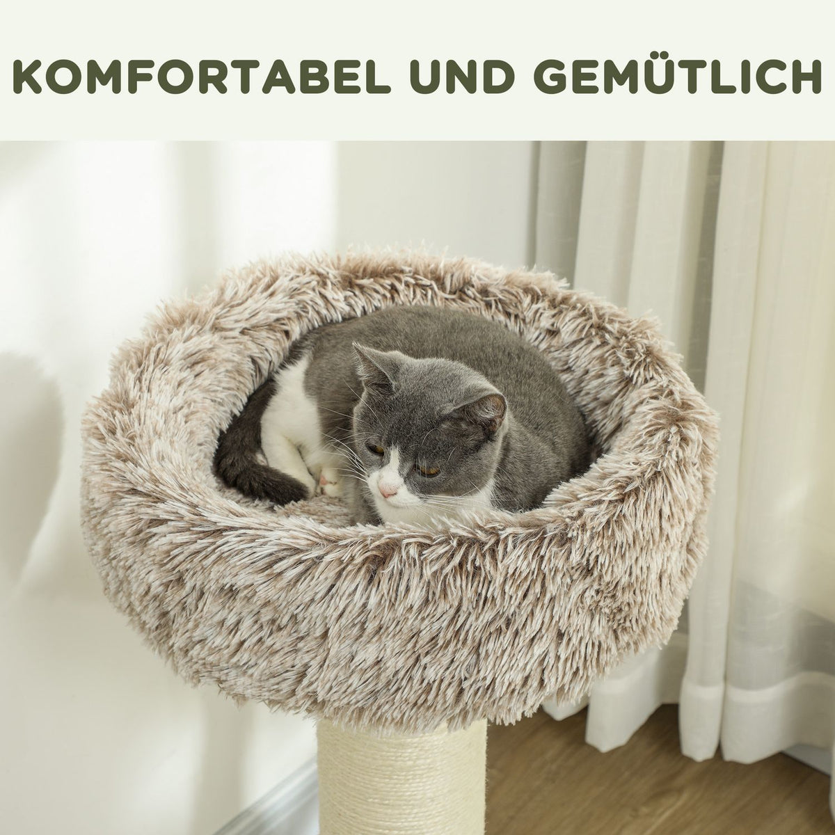 Scratching post 87 cm high cat tree with bed, thick trunk, cat scratching post with sisal scratching posts, for cats up to 6 kg, indoor, brown