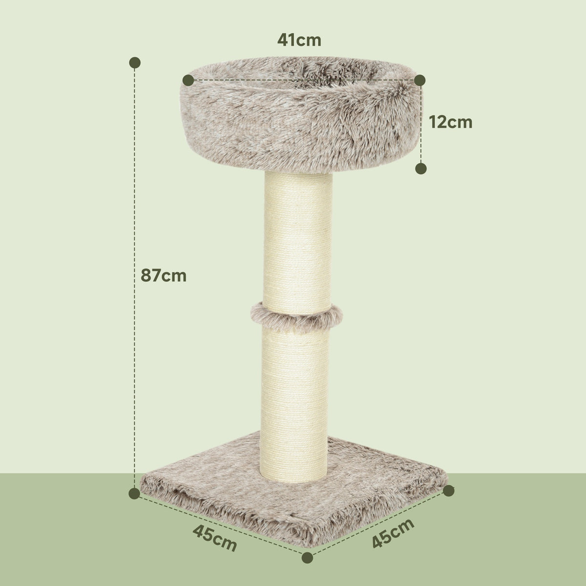 Scratching post 87 cm high cat tree with bed, thick trunk, cat scratching post with sisal scratching posts, for cats up to 6 kg, indoor, brown