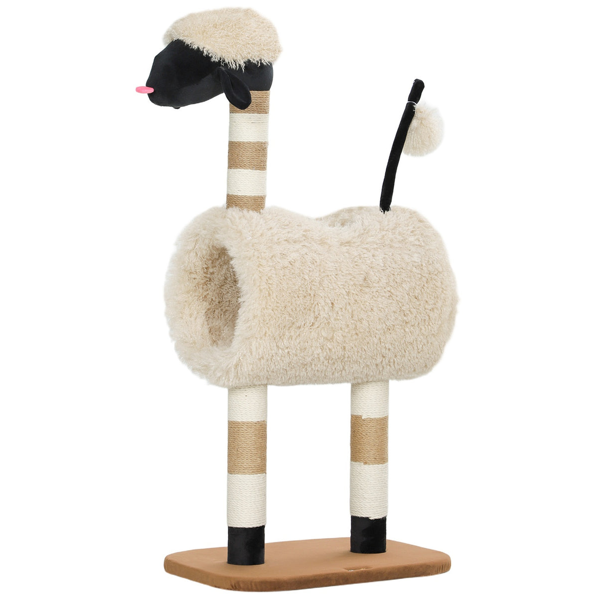 Scratching post 98 cm cat tree with scratching post, tunnel, play ball, cat scratching post in sheep design, for cats up to 5 kg, light brown