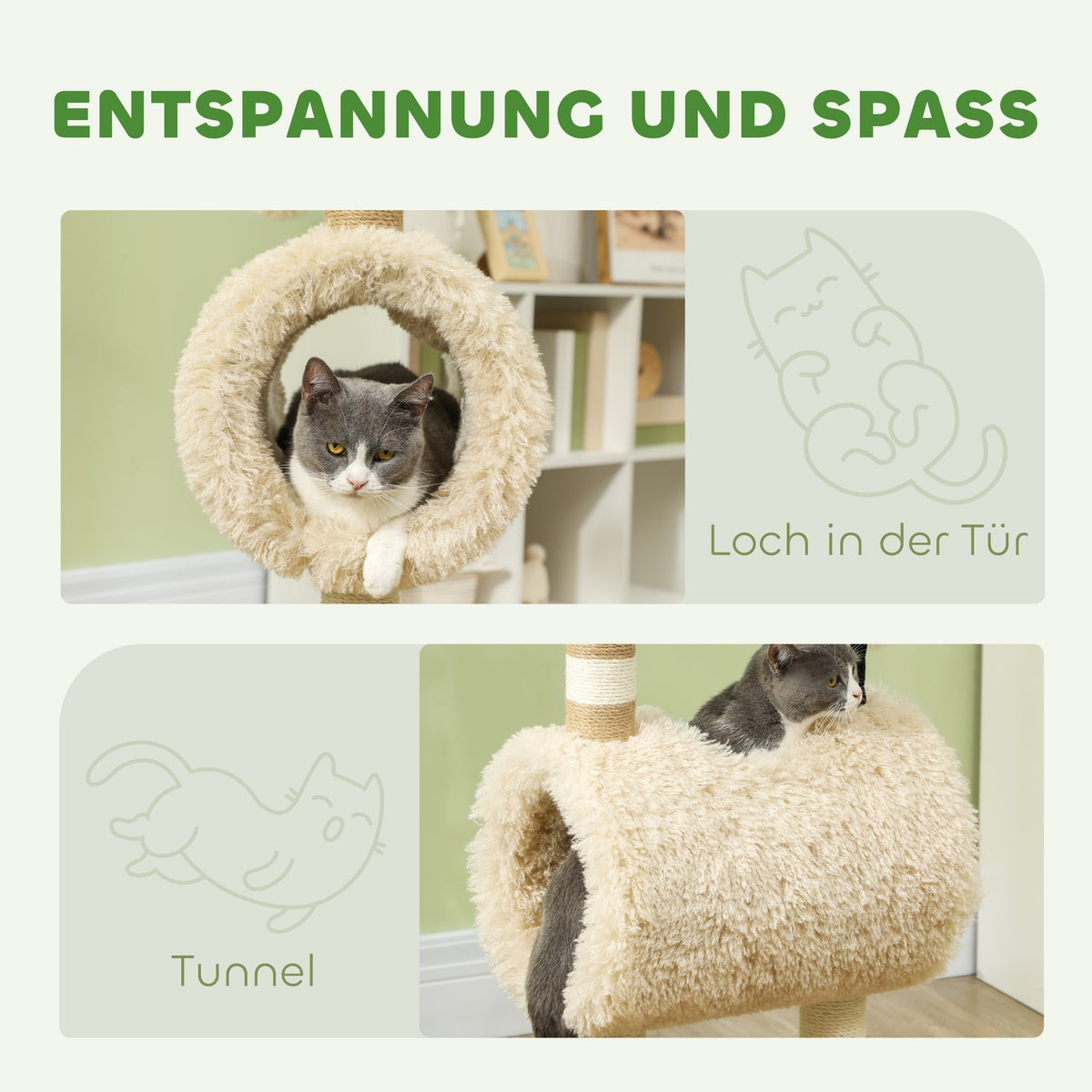 Scratching post 98 cm cat tree with scratching post, tunnel, play ball, cat scratching post in sheep design, for cats up to 5 kg, light brown