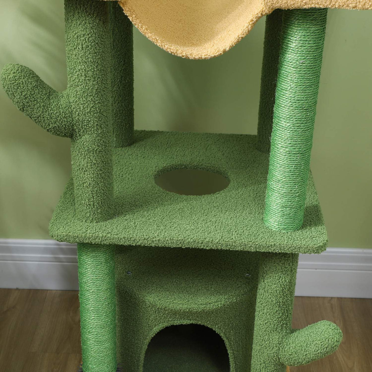 Scratching post ceiling high, cat tree, 225-255 cm cat scratching post with cat cave, scratching posts, basket, play ball, cat furniture with tip protection, green