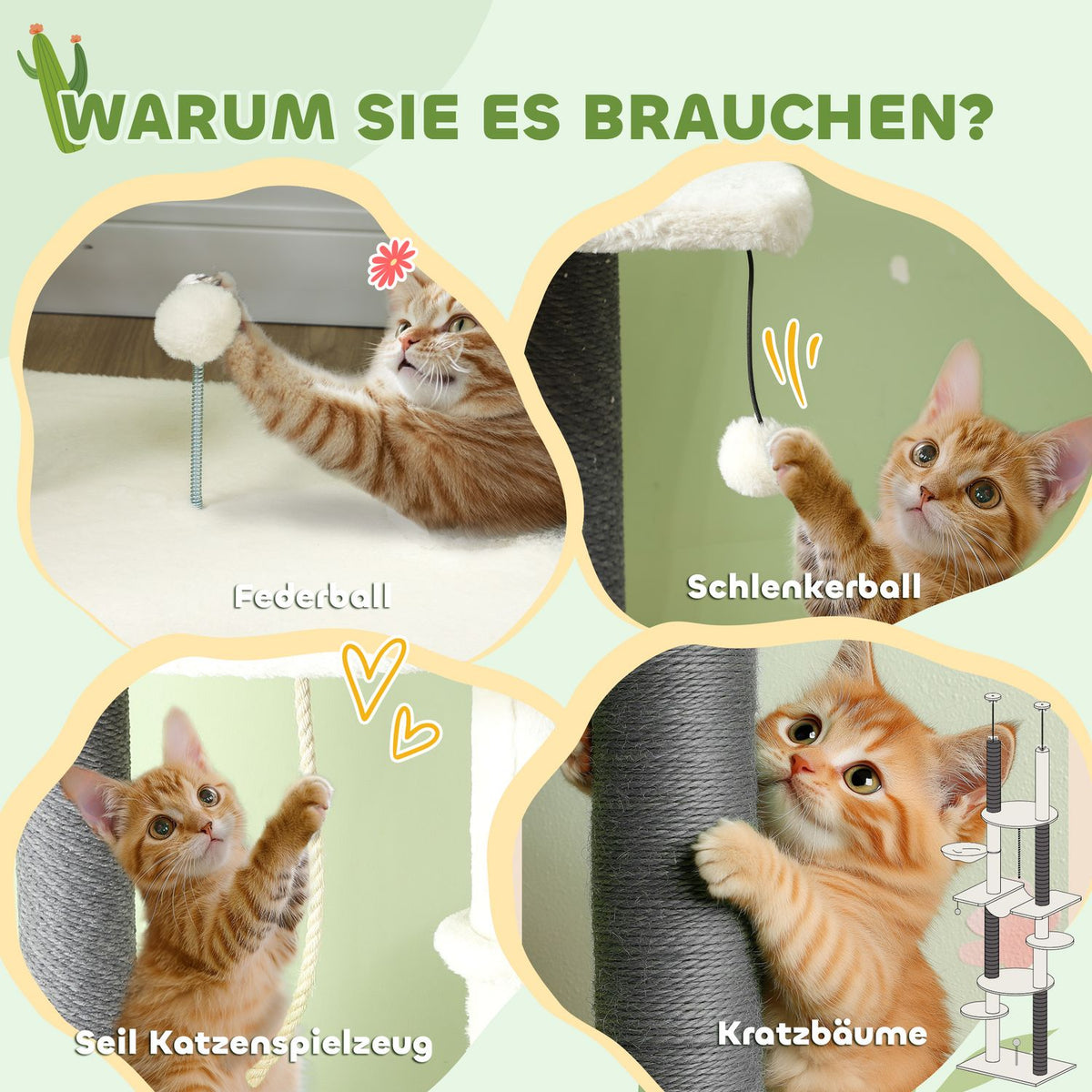Scratching post ceiling high, cat tree, 225-255 cm cat scratching post with hammocks, scratching posts, basket, play ball, cat furniture with tip protection, white