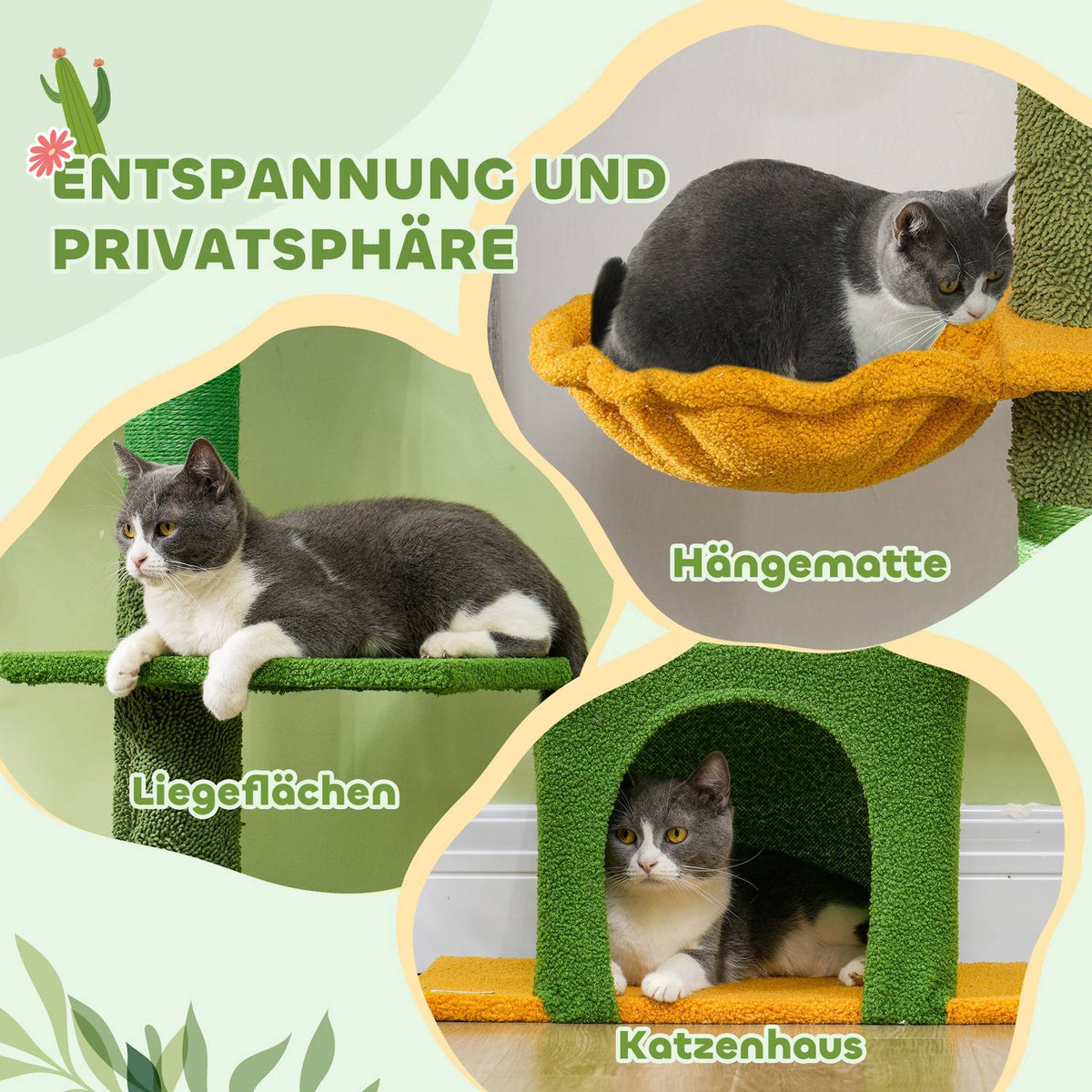 Scratching post ceiling high, cat tree, 230-275 cm cat scratching post with cat cave, scratching posts, play ball, cat furniture with tip protection, green