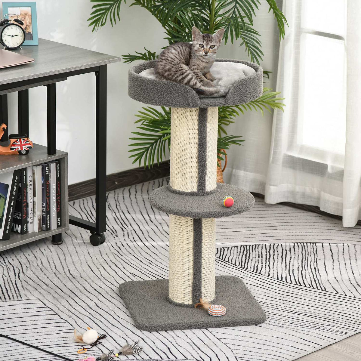 Scratching posts for cats, load capacity 30kg, scratching post with platform, stable, sisal, gray
