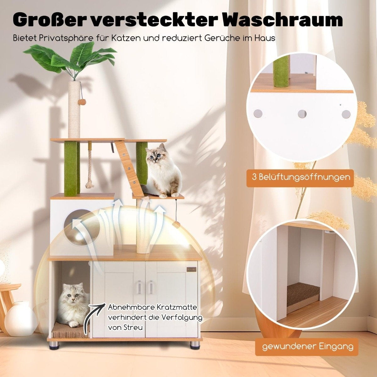 Scratching post with cat cabinet & cave & scratching board & artificial plant cat tree cat house