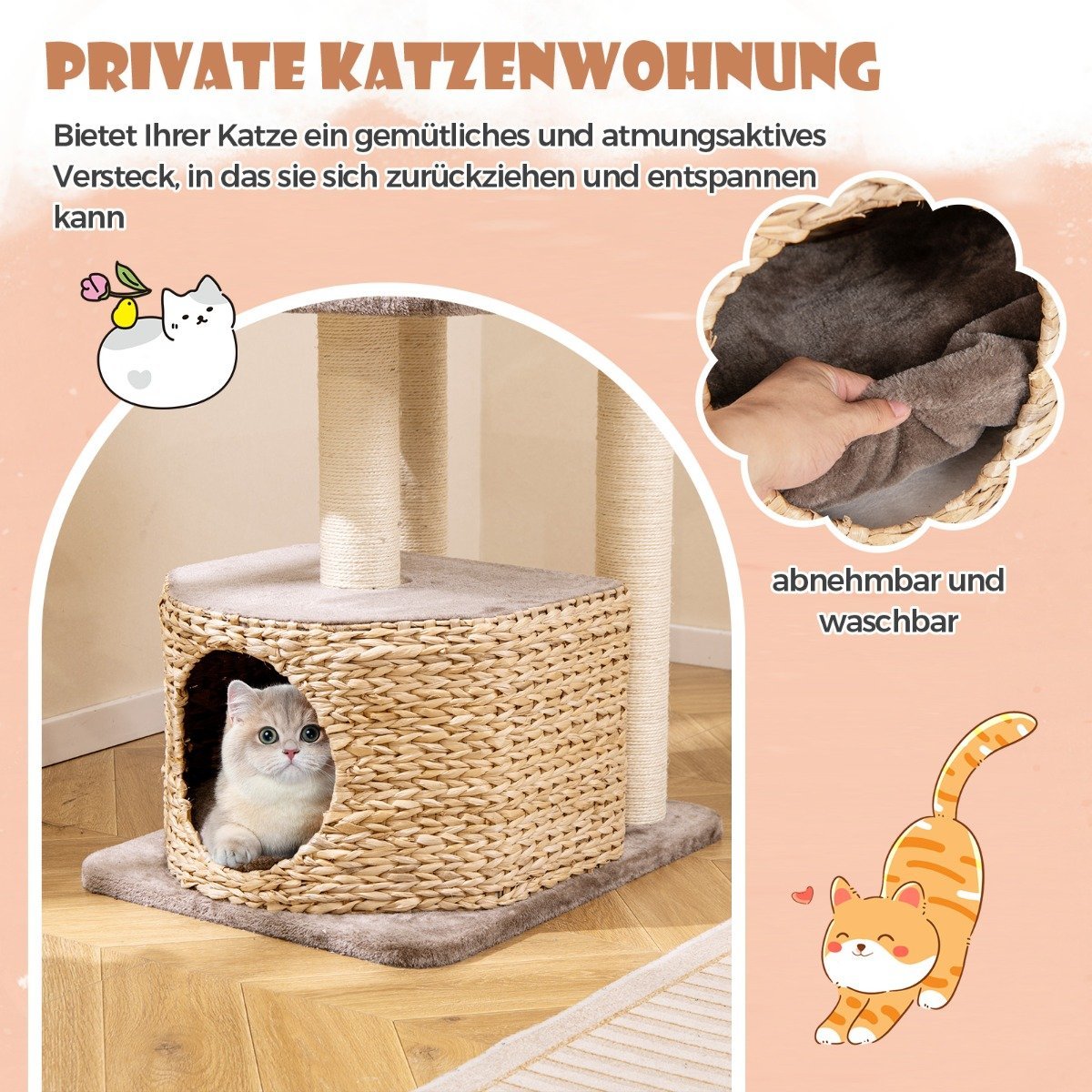 Scratching post with cat cave & platforms & ball & perch & cushion cat tree climbing tree