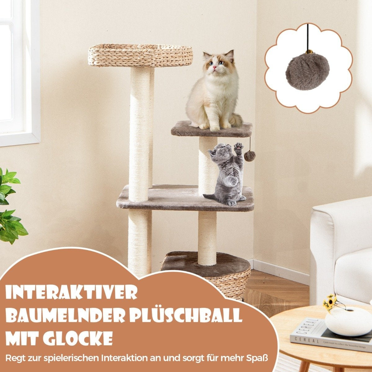 Scratching post with cat cave & platforms & ball & perch & cushion cat tree climbing tree
