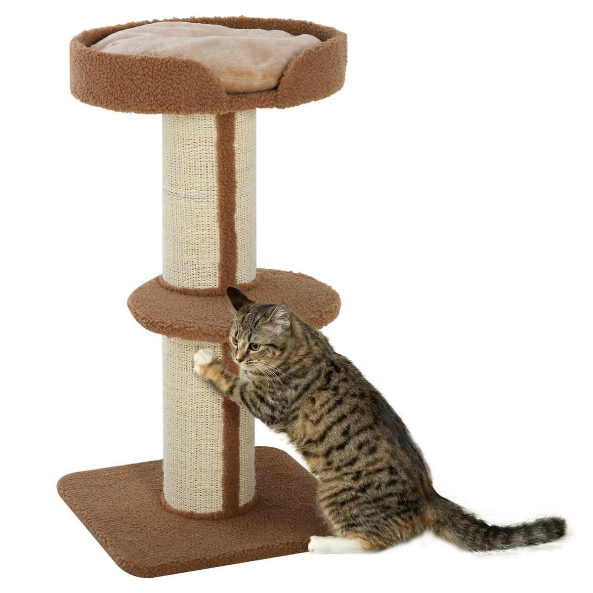 Scratching post with removable cushions, up to 30 kg, scratching post, cat tree with platform, stable, sisal, light brown, 45x45x91cm