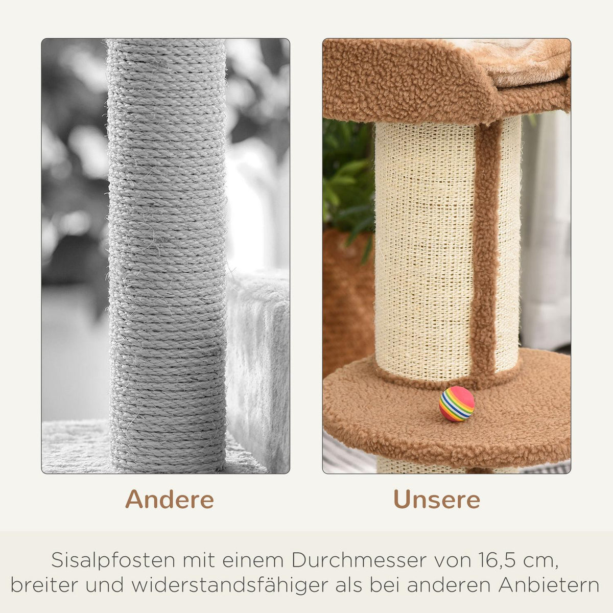 Scratching post with removable cushions, up to 30 kg, scratching post, cat tree with platform, stable, sisal, light brown, 45x45x91cm