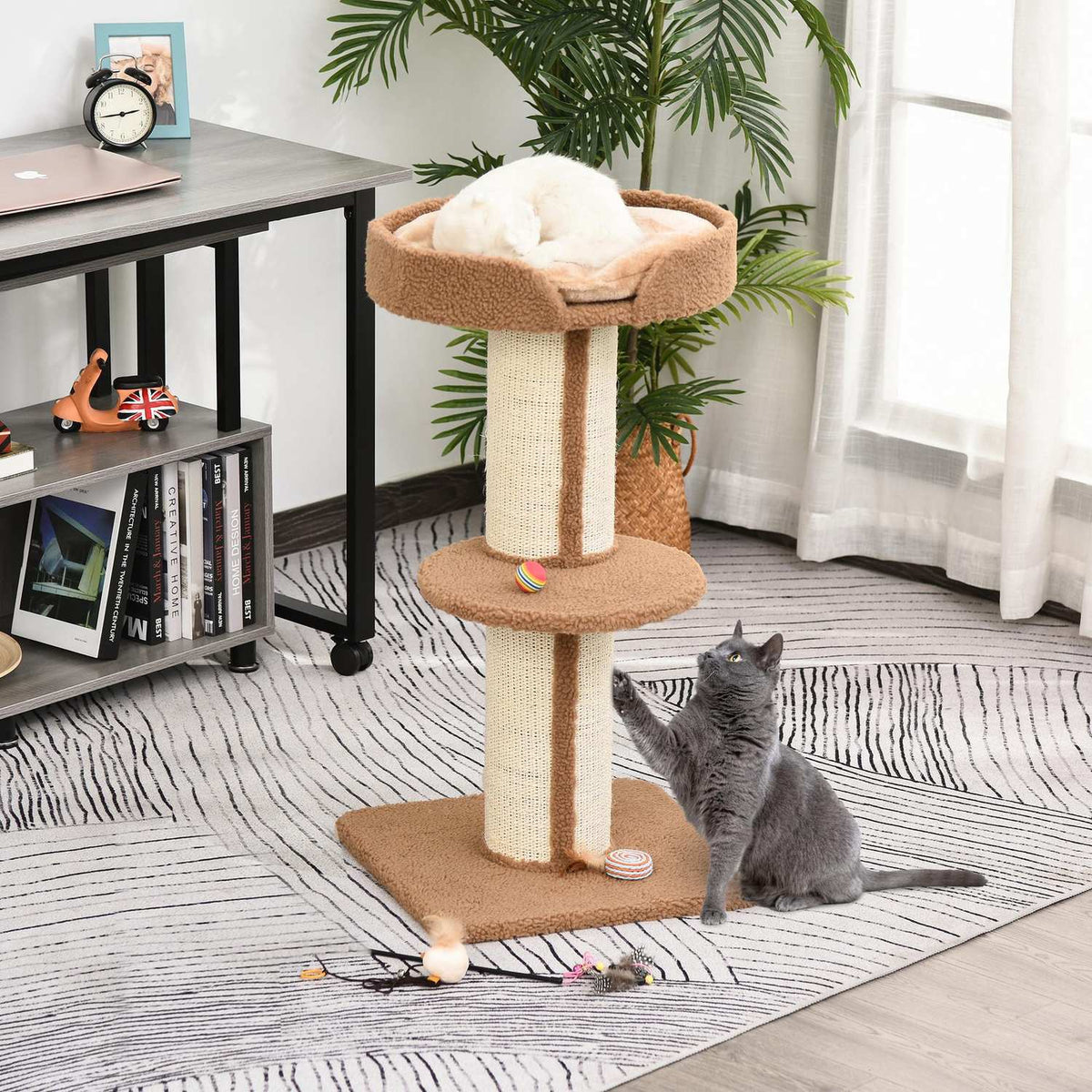 Scratching post with removable cushions, up to 30 kg, scratching post, cat tree with platform, stable, sisal, light brown, 45x45x91cm