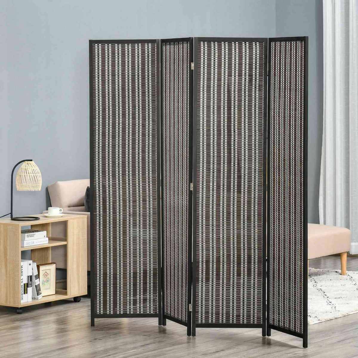 Screen 4-Piece 180 x 180 cm Room Divider Made of Bamboo Foldable Privacy Screen Room Divider for Living Room Brown