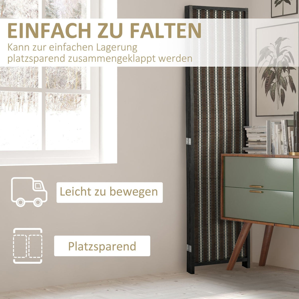 Screen 4-Piece 180 x 180 cm Room Divider Made of Bamboo Foldable Privacy Screen Room Divider for Living Room Brown
