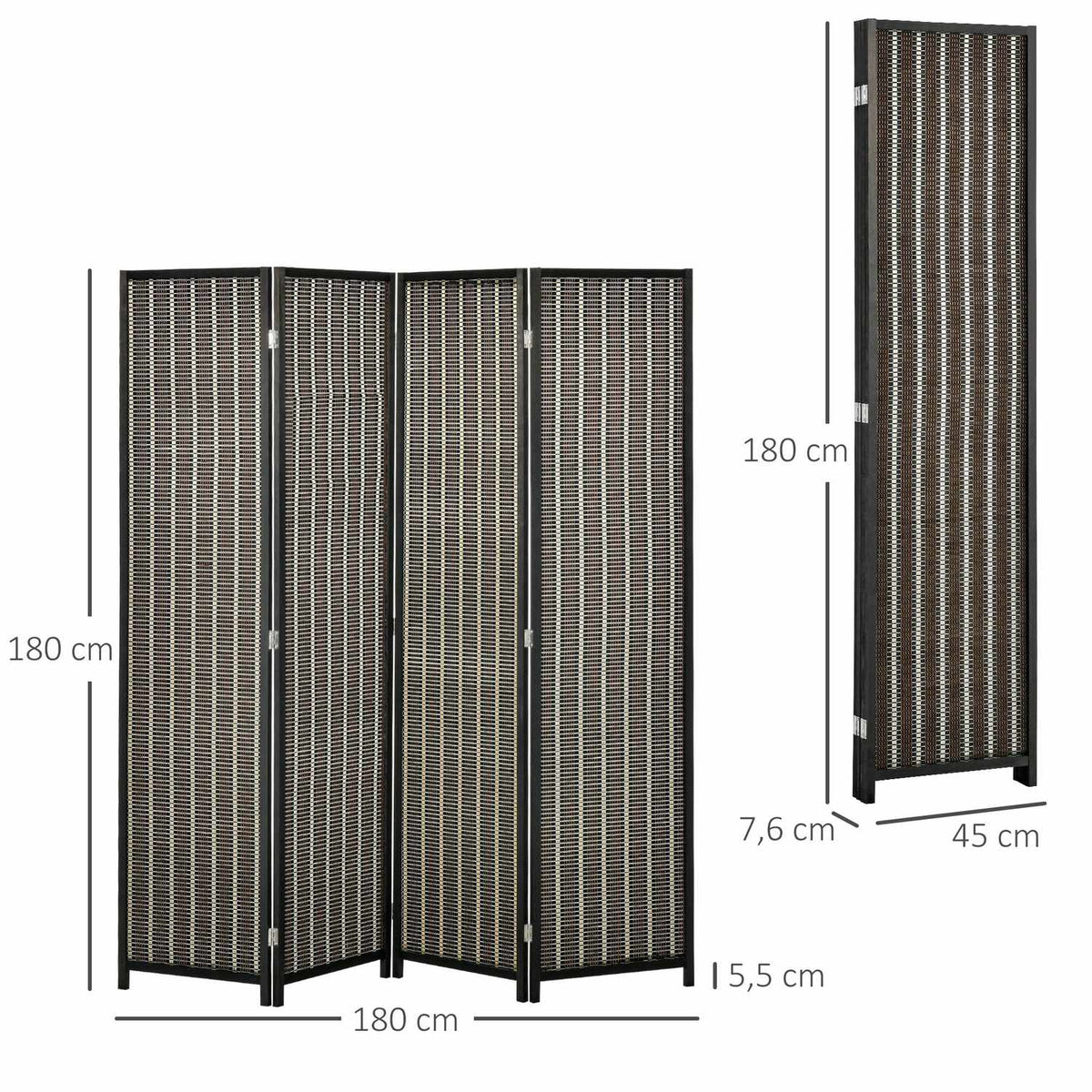 Screen 4-Piece 180 x 180 cm Room Divider Made of Bamboo Foldable Privacy Screen Room Divider for Living Room Brown
