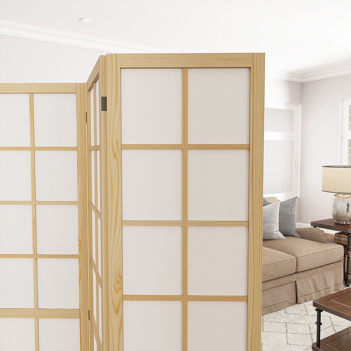Screen 4-part 160 x 170 cm partition room divider, foldable room divider, privacy screen for living room, natural