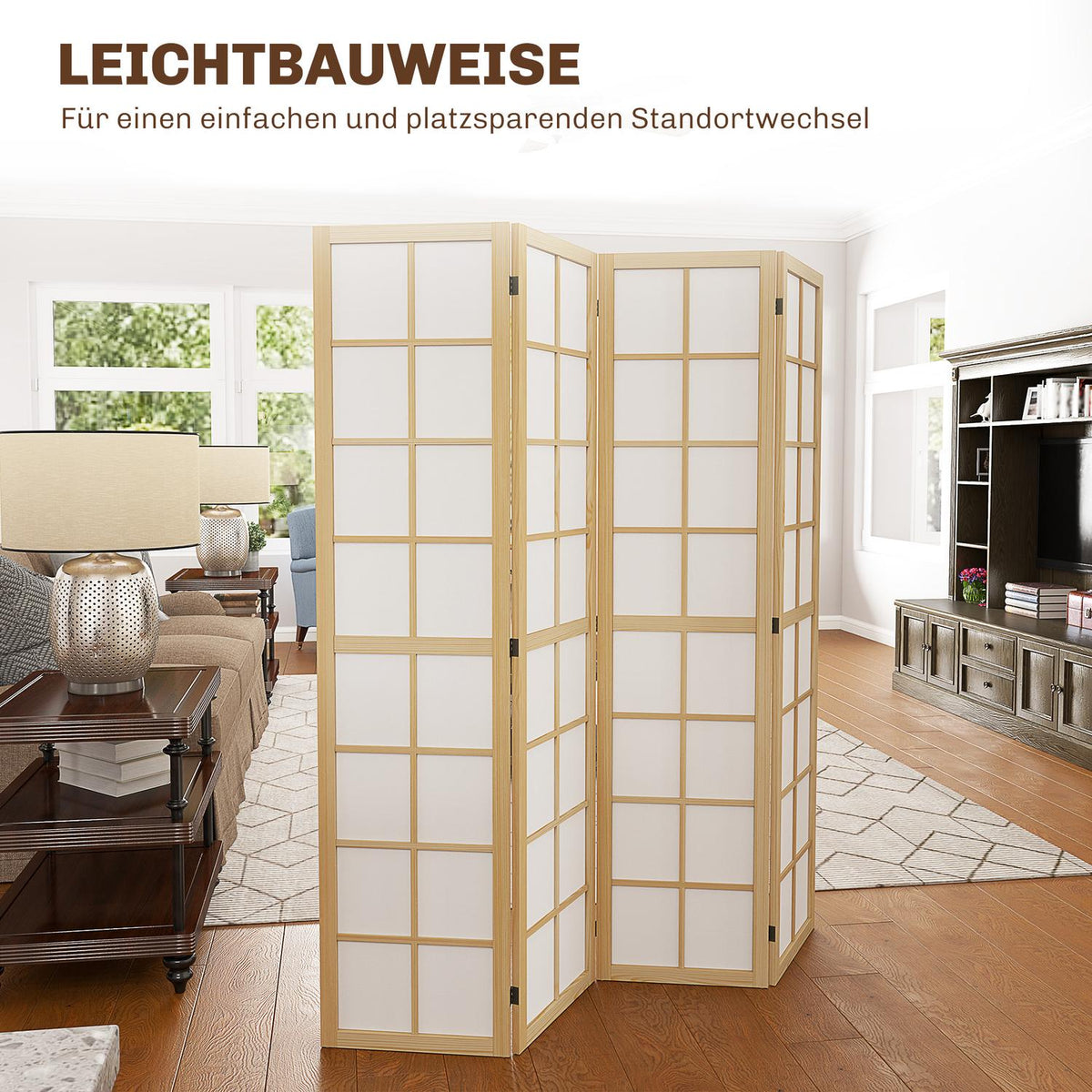 Screen 4-part 160 x 170 cm partition room divider, foldable room divider, privacy screen for living room, natural