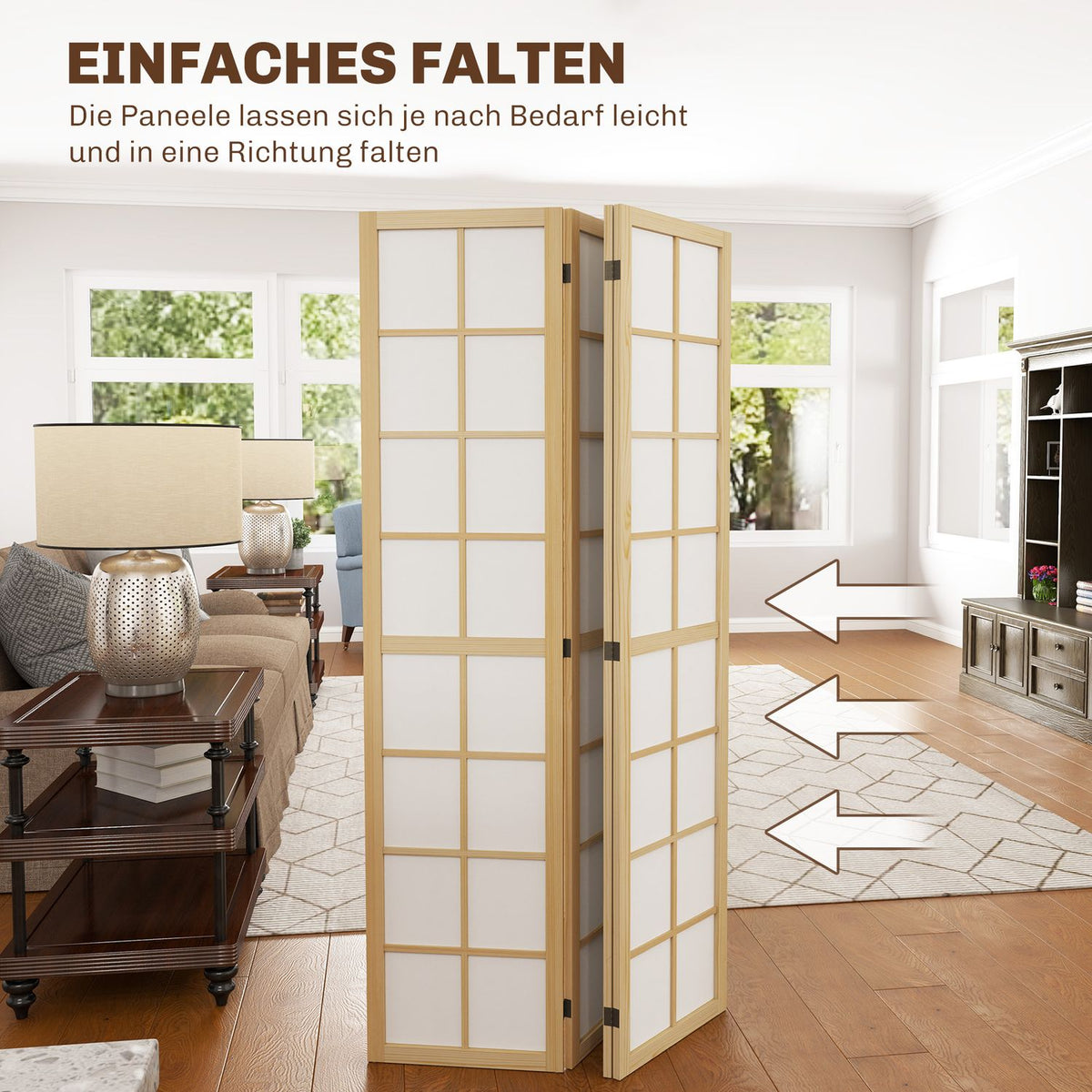 Screen 4-part 160 x 170 cm partition room divider, foldable room divider, privacy screen for living room, natural