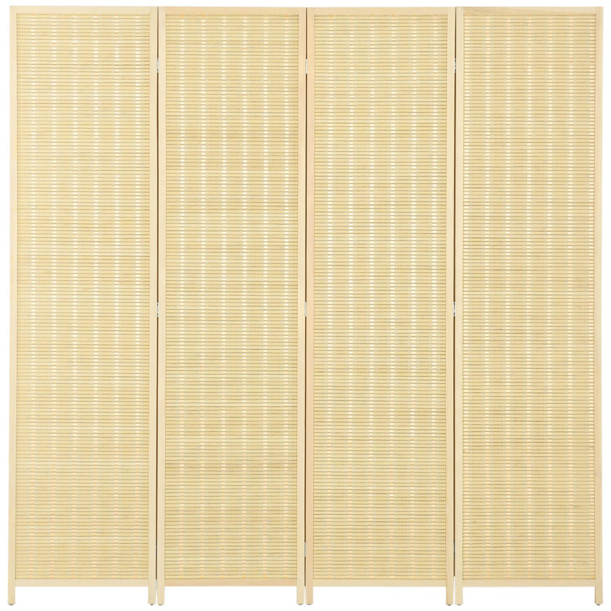 Screen 4-part 180 x 180 cm room divider made of bamboo, foldable privacy screen, room divider for living room, natural