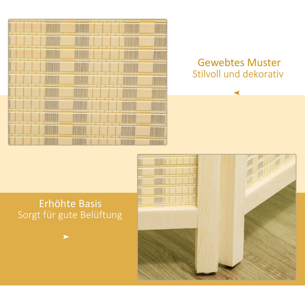 Screen 4-part 180 x 180 cm room divider made of bamboo, foldable privacy screen, room divider for living room, natural