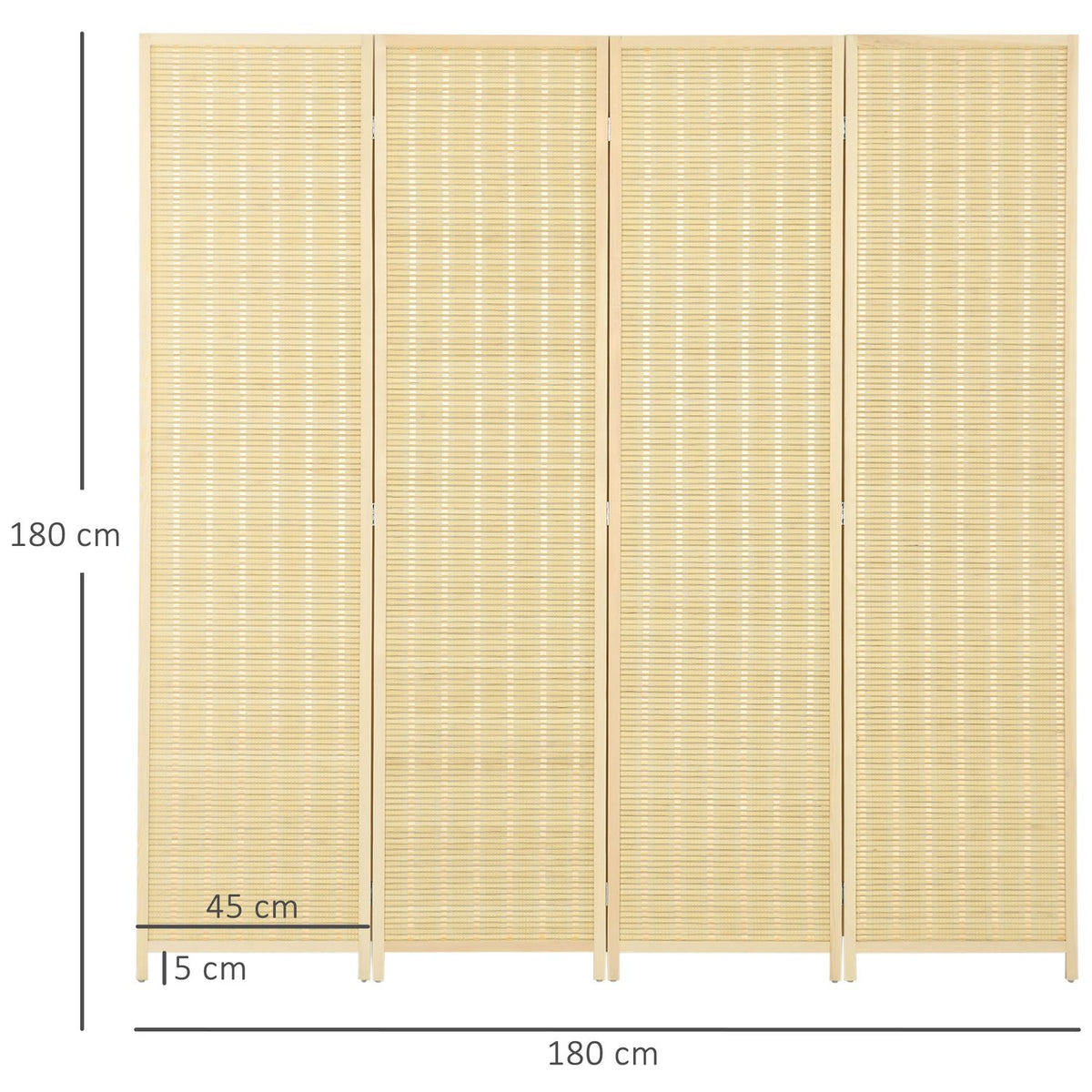 Screen 4-part 180 x 180 cm room divider made of bamboo, foldable privacy screen, room divider for living room, natural