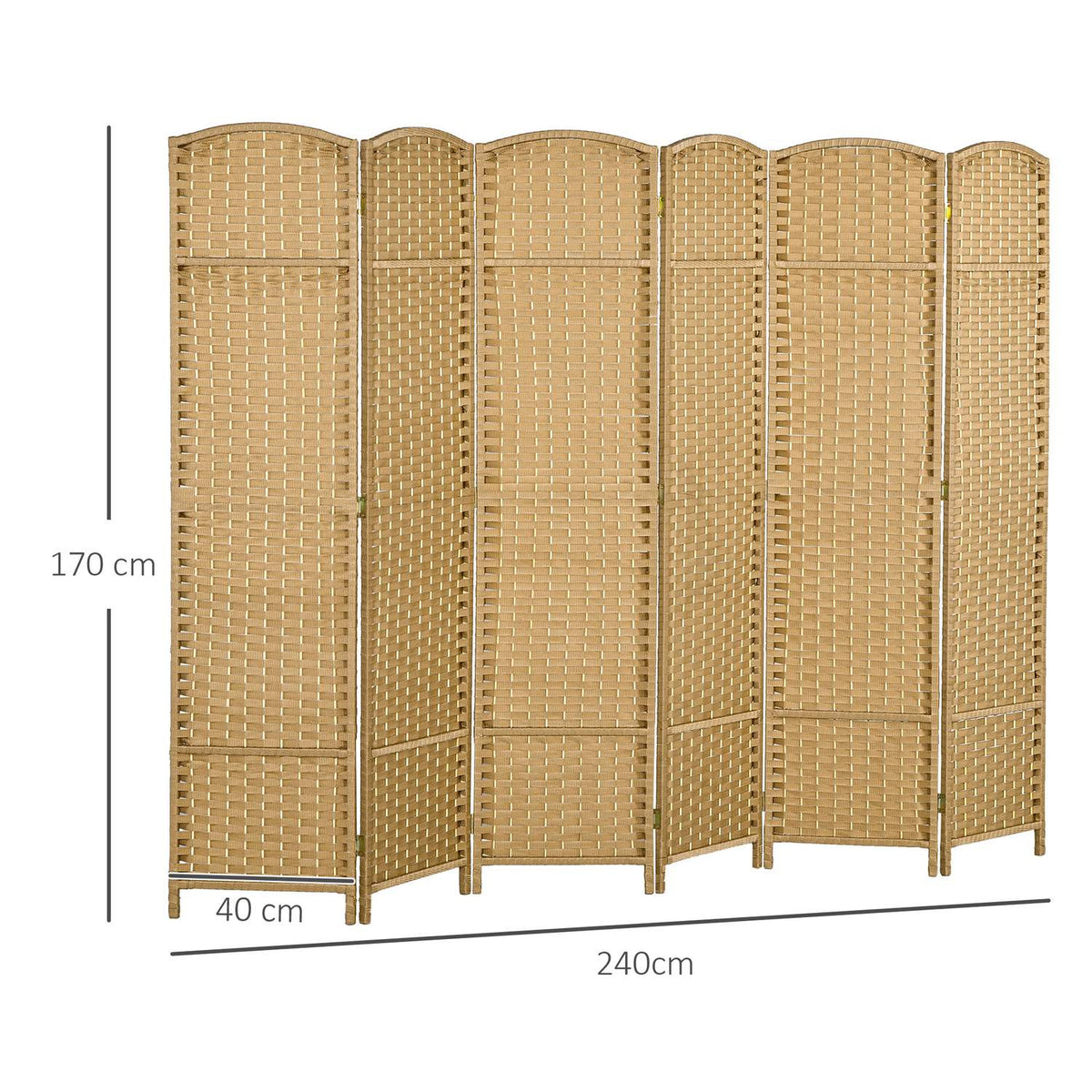 Screen 6-Piece 240 x 170 cm Room Divider Made of Bamboo, Foldable Screen Room Divider Privacy Screen for Living Room Natural