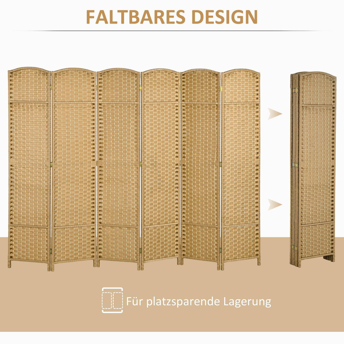 Screen 6-Piece 240 x 170 cm Room Divider Made of Bamboo, Foldable Screen Room Divider Privacy Screen for Living Room Natural