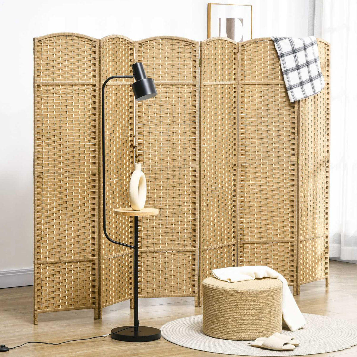 Screen 6-Piece 240 x 170 cm Room Divider Made of Bamboo, Foldable Screen Room Divider Privacy Screen for Living Room Natural