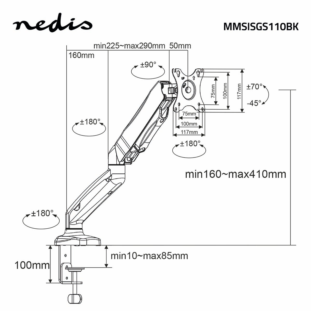 Screen Mount | Gas spring | 1 Screen(s) | 15 - 32 " | 75x75 / 100x100 | Fully adjustable