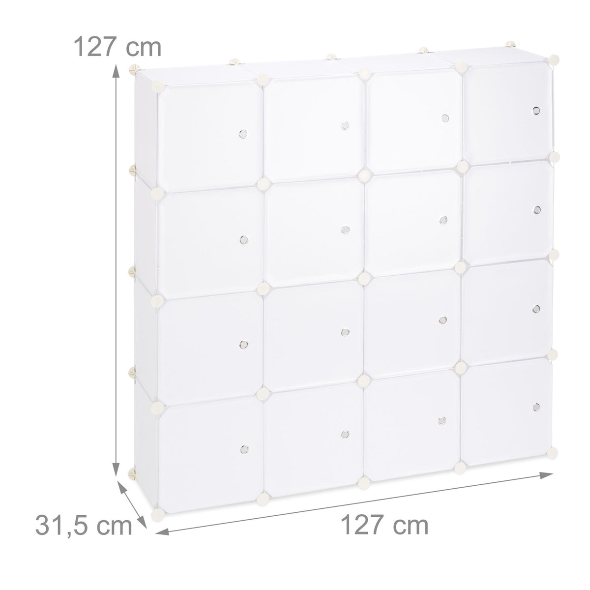 Screwless plastic shelf with 16 compartments