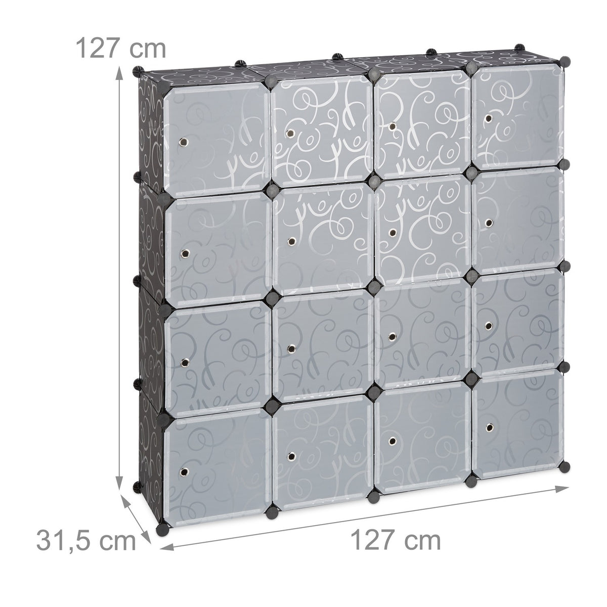 Screwless plastic shelf with 16 compartments
