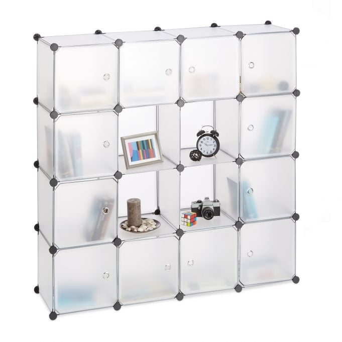 Screwless plastic shelf with 16 compartments