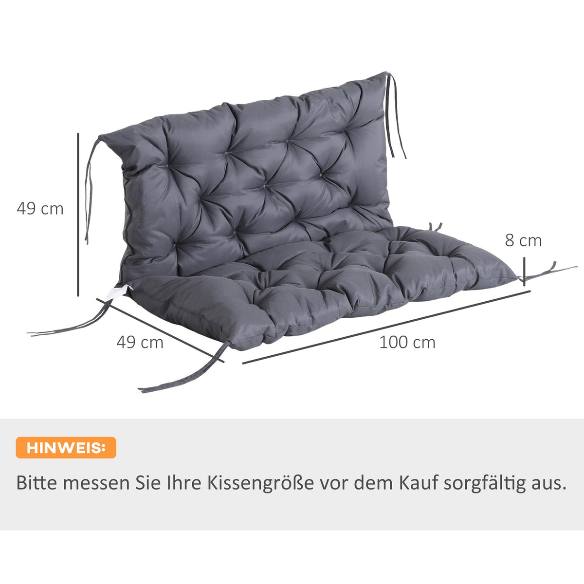 Seat Cushion Bench Garden Bench Cushion Bench Cushion 100 X 98 X 8 Cm Cotton Dark Gray