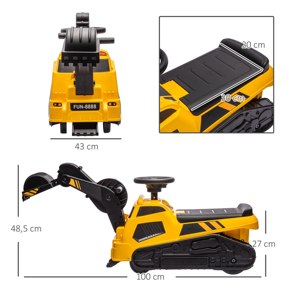 Seat Excavator, Children'S Excavator, 3 In 1 Ride-On Excavator With Shovel, Scraper, Roller, Ride-On Car With Music Function, For 1.5-4 Year Old Children